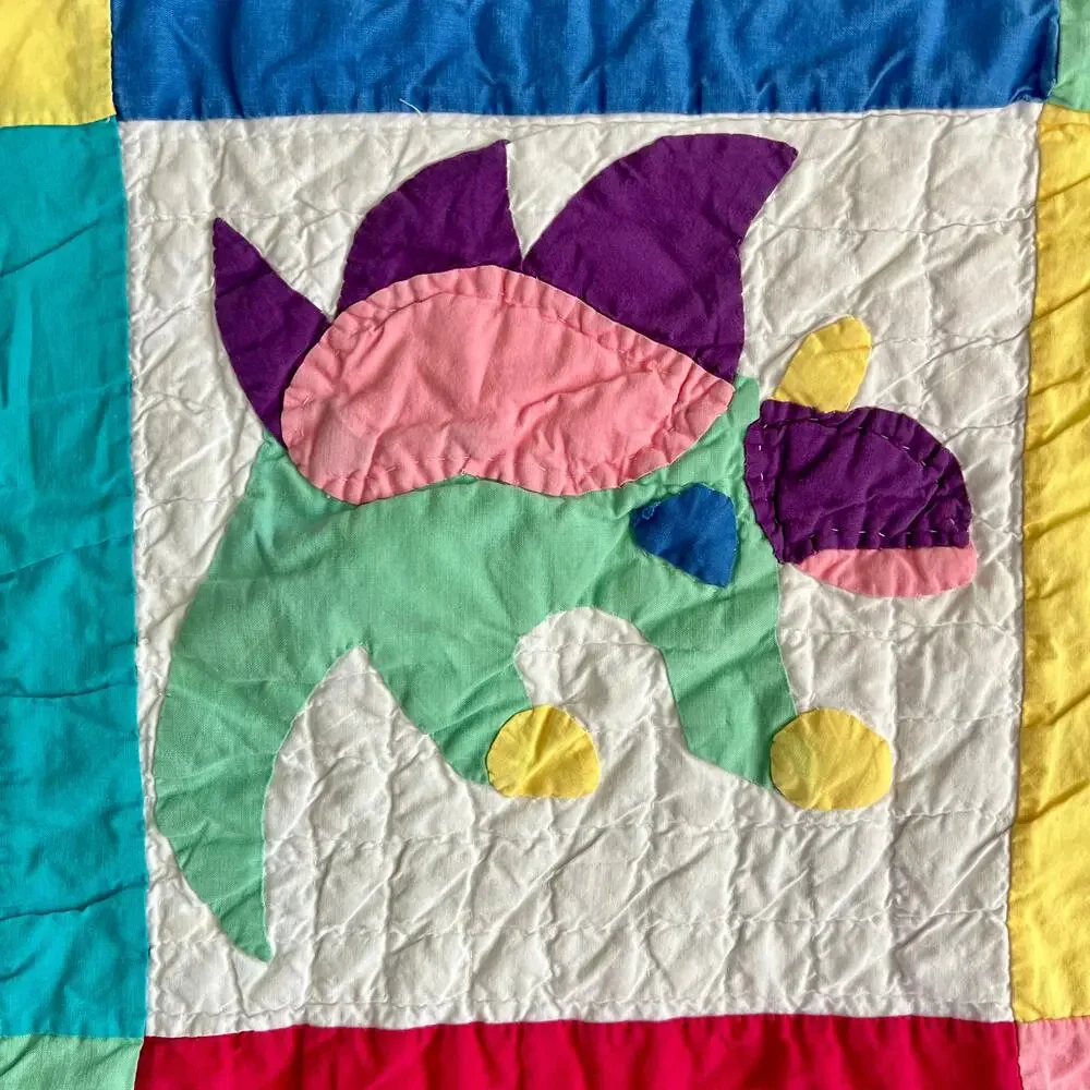 Vintage Dinosaur Baby Quilt Blanket Cotton Patchwork Nursery Wall Hanging 46x34